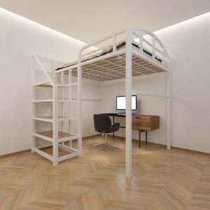 Кровать-чердак с лестницей белая — Детская мебель