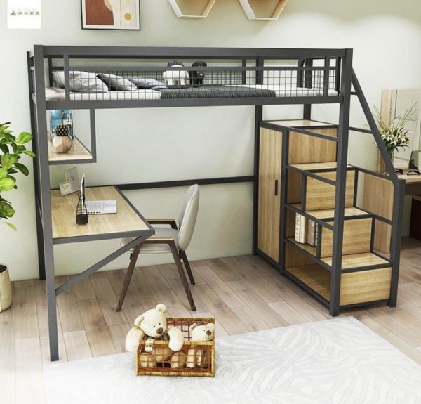 Кровать чердак со столом и шкафом — Детская мебель