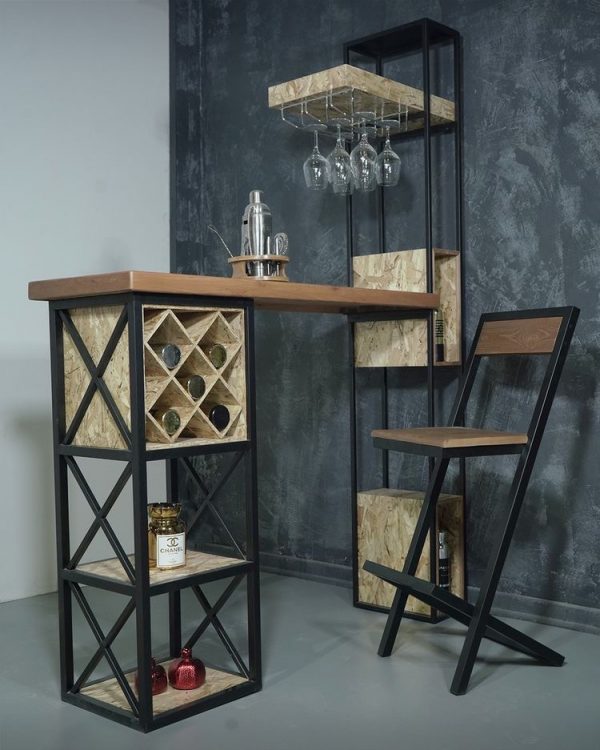 Барная стойка из металла и дерева — Барная мебель для кафе из металла