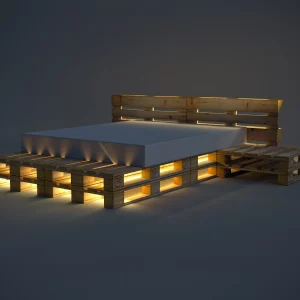 Эко-кровать из поддонов с тумбами и подсветкой — Кровати